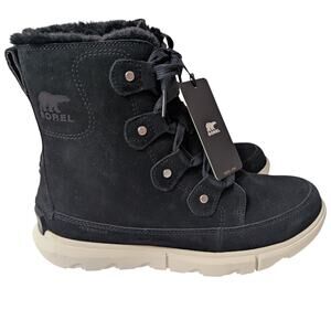 Sorel 7.5 black Explorer Next Joan Boot waterproof faux fur warm suede leather